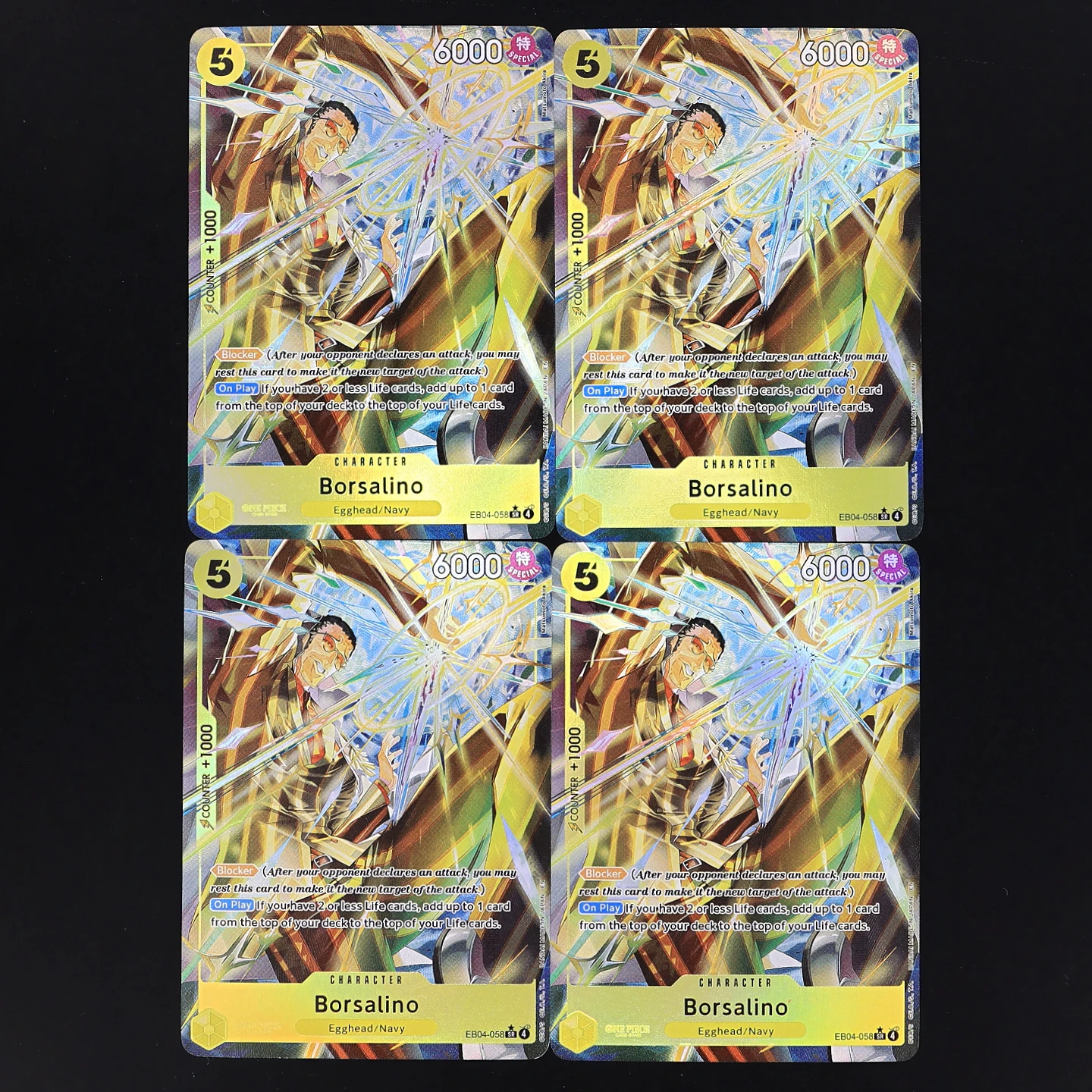 Фото Коллекционная карта One Piece TCG OPCG (английская версия) EB04-058-Borsalino SR, набор для игры, 5 штук, желтая, текстурированная фольгированная карта Борсалино, аниме-карточка №1