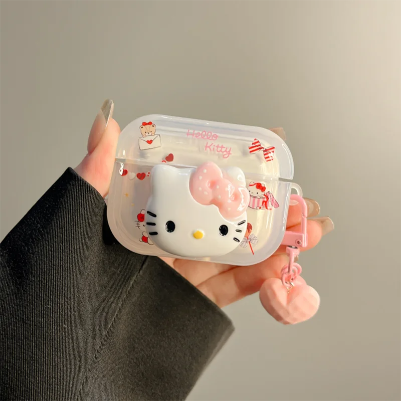 Чехол Hello Kitty для AirPods4 прозрачный милый чехол с бантом творческой личности
