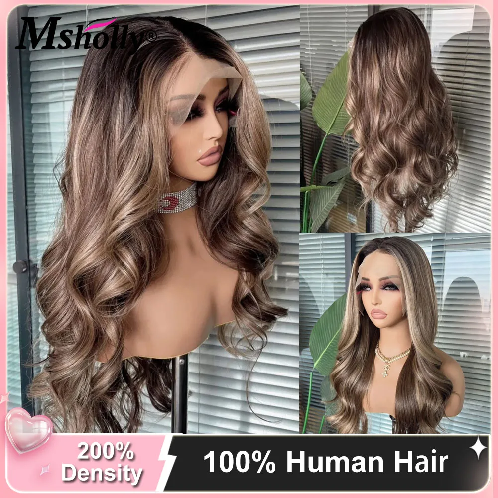 Рождественский мелированный шоколадно-коричневый объемная волна 100% парик из