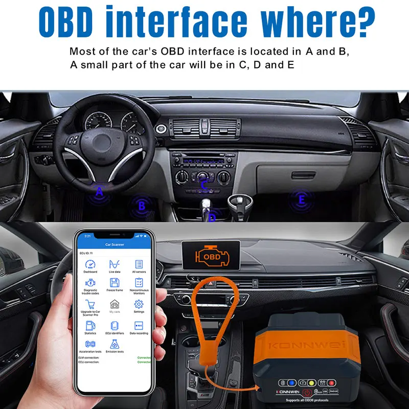 Фото Konnwei KW906 Bluetooth 5.0 ELM327 V1.5 OBD2 Сканер KW905 OBDII Автомобильный диагностический инструмент KW903 ELM 327 V1 5 OBD 2 Автоматический считыватель кодов №2