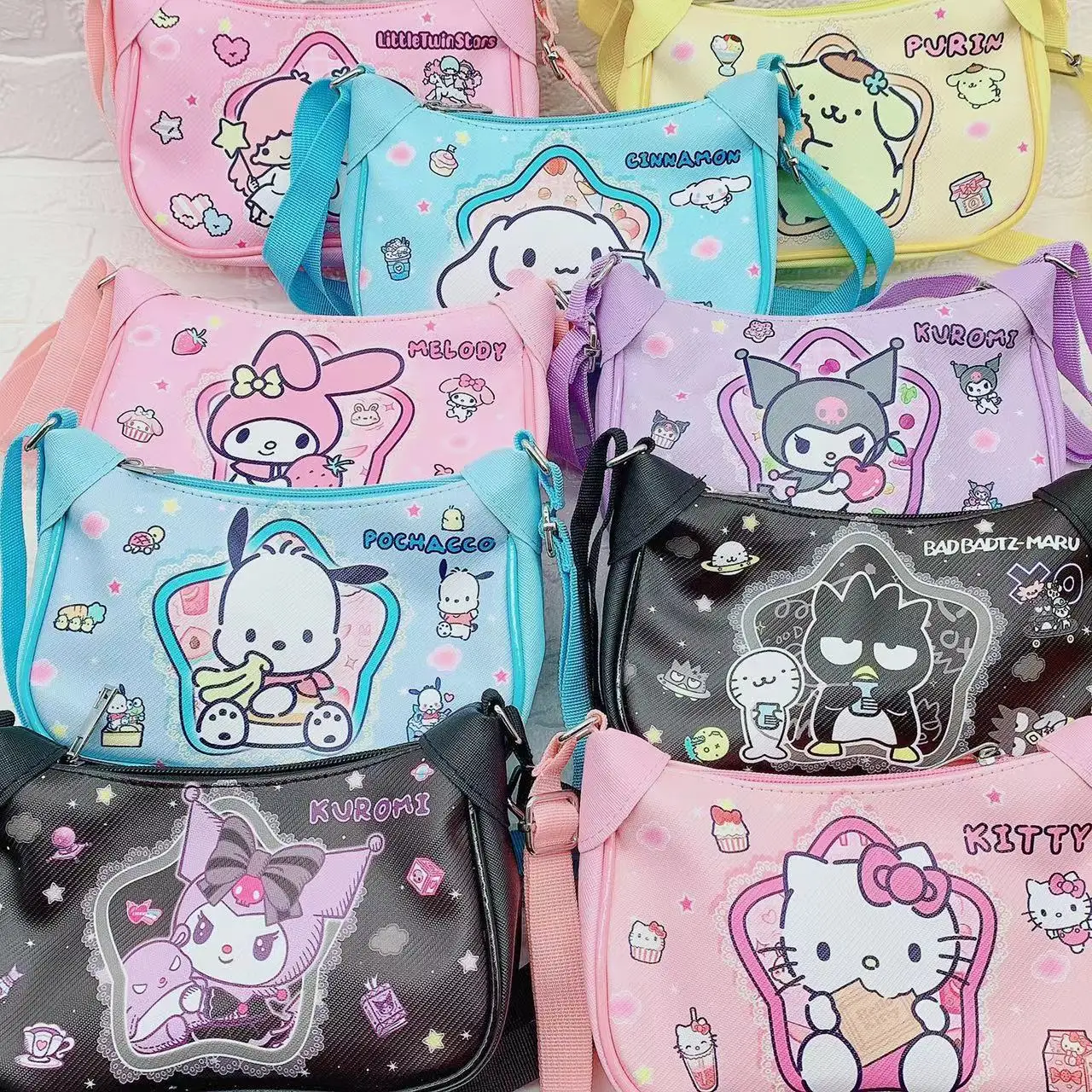 Cartoon Kuromi Melody Cinnamoroll Hello Kitty Little Twins Stars Bag For Girls Birthday Gift Kawaii Shoulder Bag Pu Leather Soft