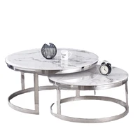 luxury modern metal nordic silver nest round marble coffee tea table stainless steel legs living room