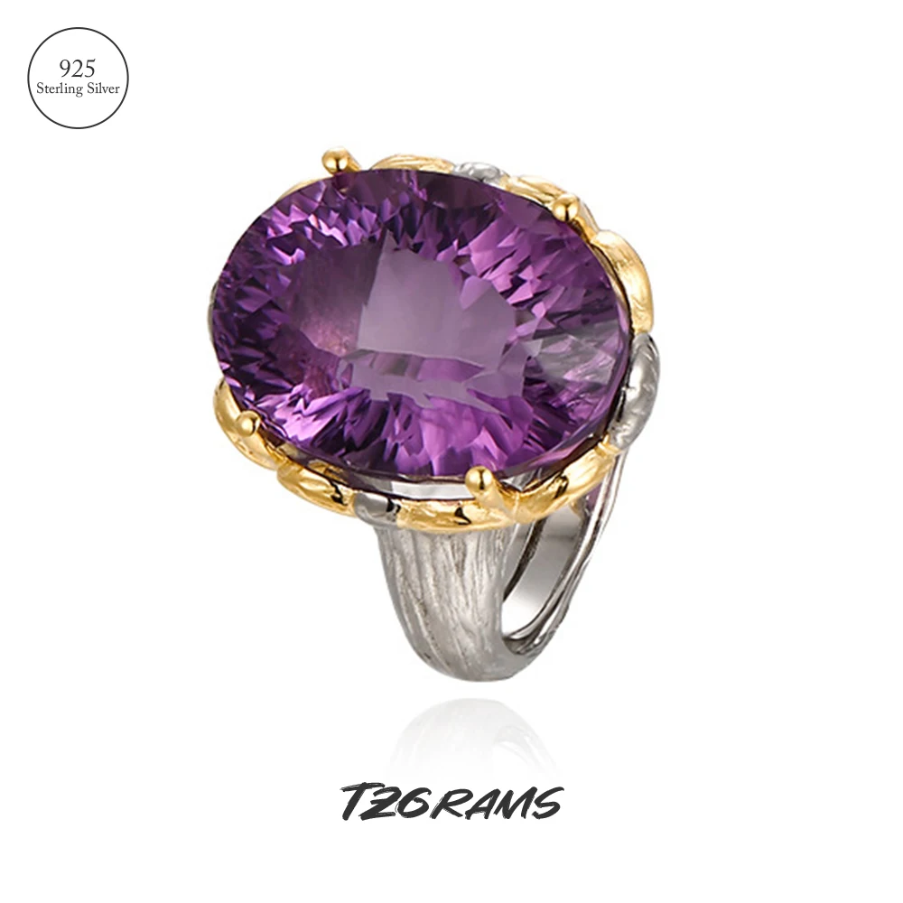 

TZgram, серебро 925 пробы, большое овальное кольцо с аметистом, фиолетовый камень, цитрин, природный драгоценный камень, кольцо для невесты