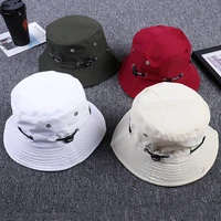 summer solid color bucket hat foldable men women sunshade sunscreen fisherman cap with rope outdoor sports travel sun hats male