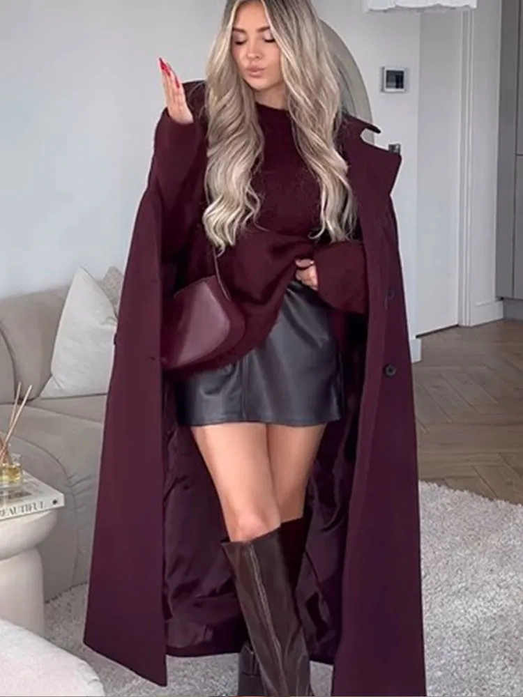 Женская шерстяная куртка на шнуровке однотонная двубортная длинная с отложным