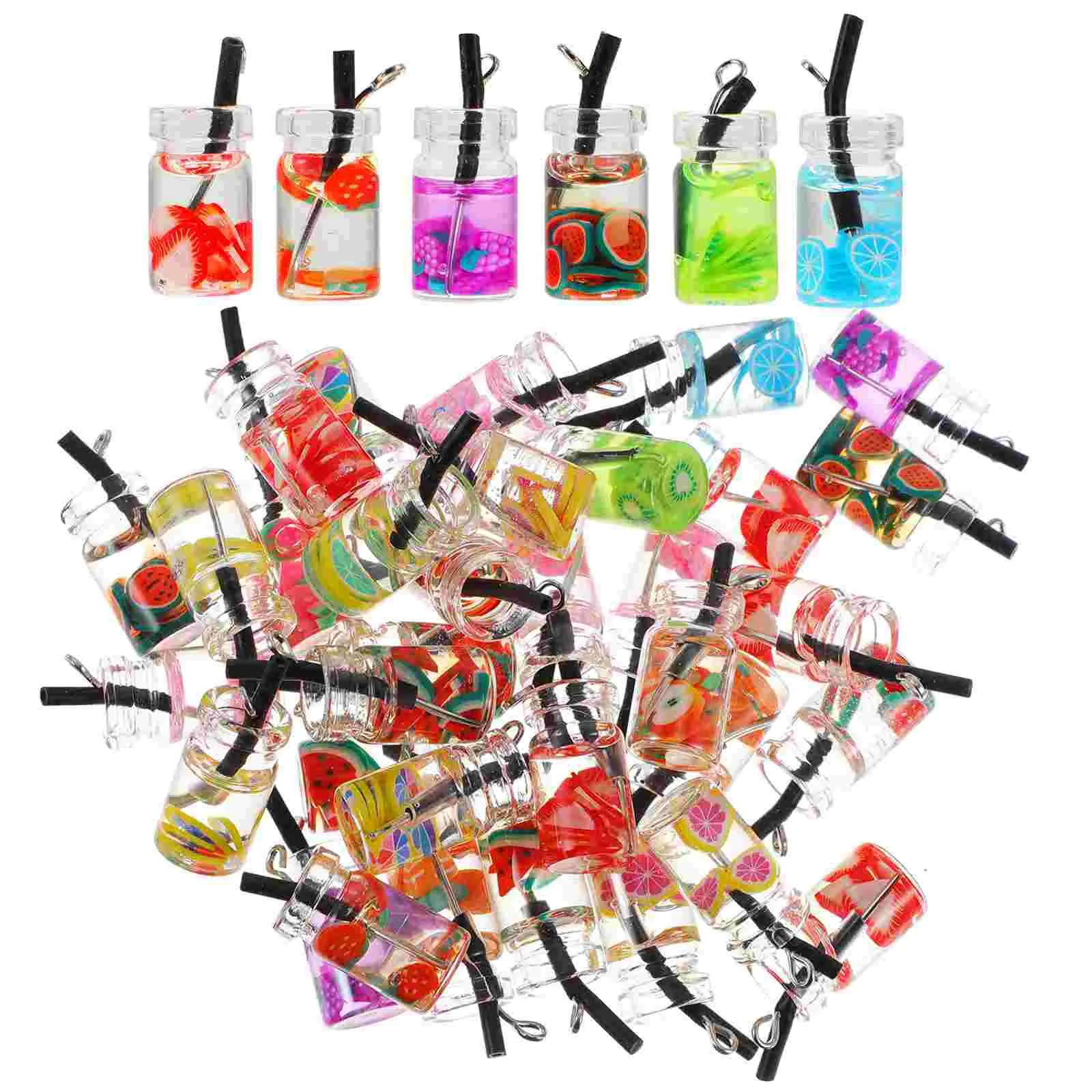 40 Pcs Food Keychain Fruit Drinks Charms Unique Small Earrings Aesthetic Glass Jewelry Making