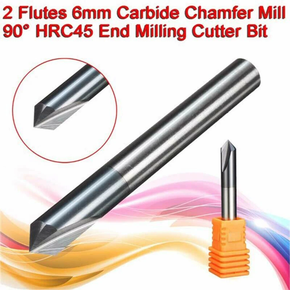 

6mm Chamfer End Mill Tungsten Steel Chamfering Cutter 90 Degree Cutter Router Bit 2 Flutes HRC45 Carbide End Mills Milling