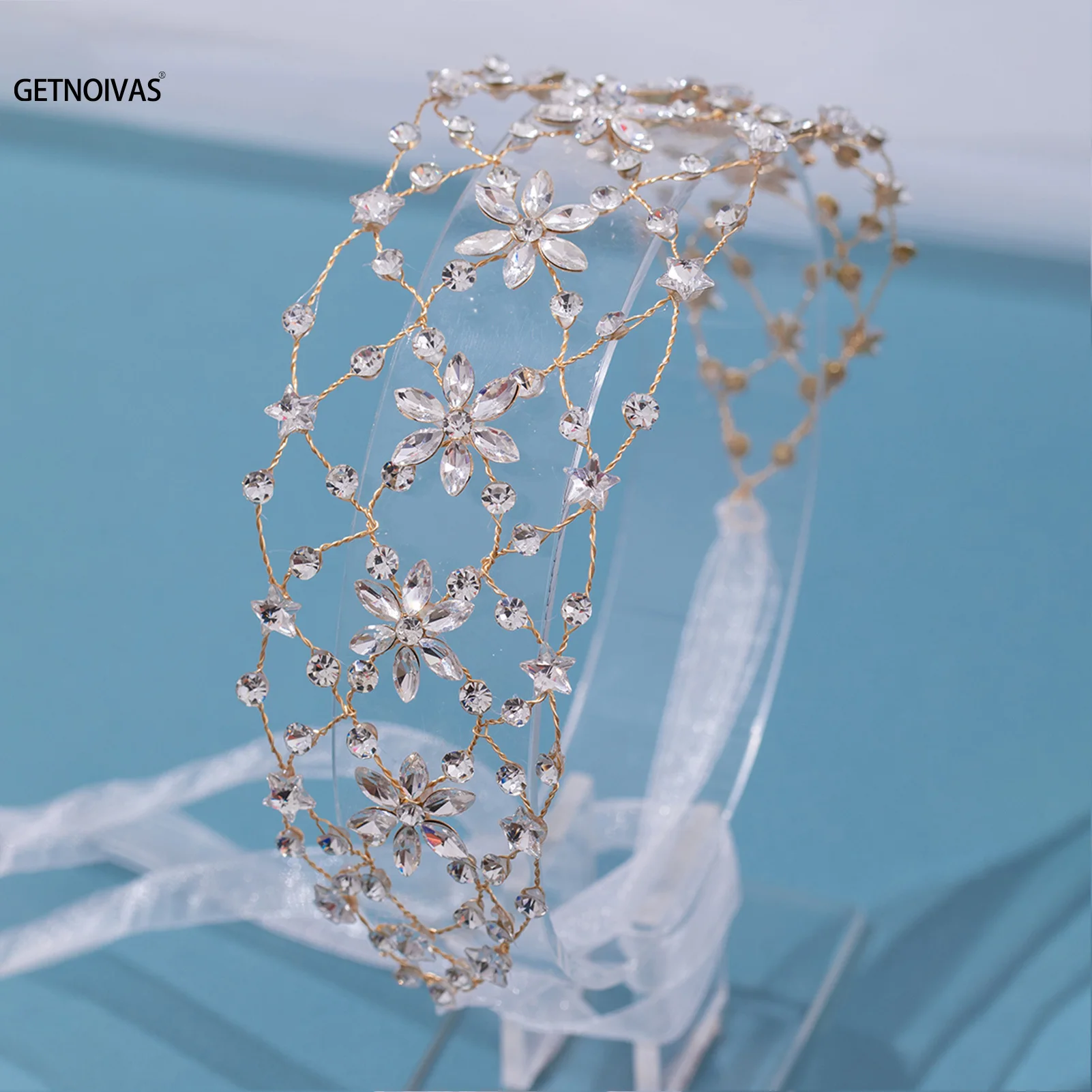 Свадебная повязка на голову с жемчугом и кристаллами