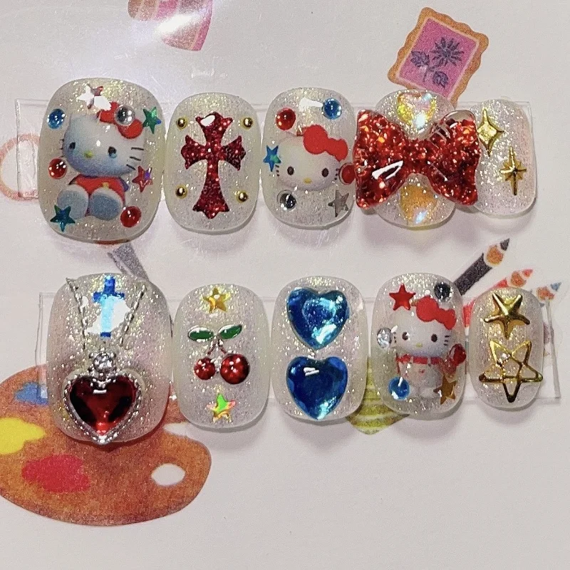 

Наклейки для ногтей ручной работы с изображением аниме КТ-кота, милые Мультяшные студенты, съемные Многоразовые Накладные ногти, носимые украшения