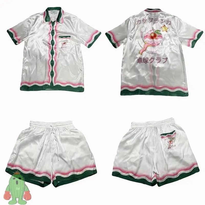 Preppy Style Suit CASABLANCA Shirts 100% Silk Table Tennis Club Men Women Casual Shorts Suit