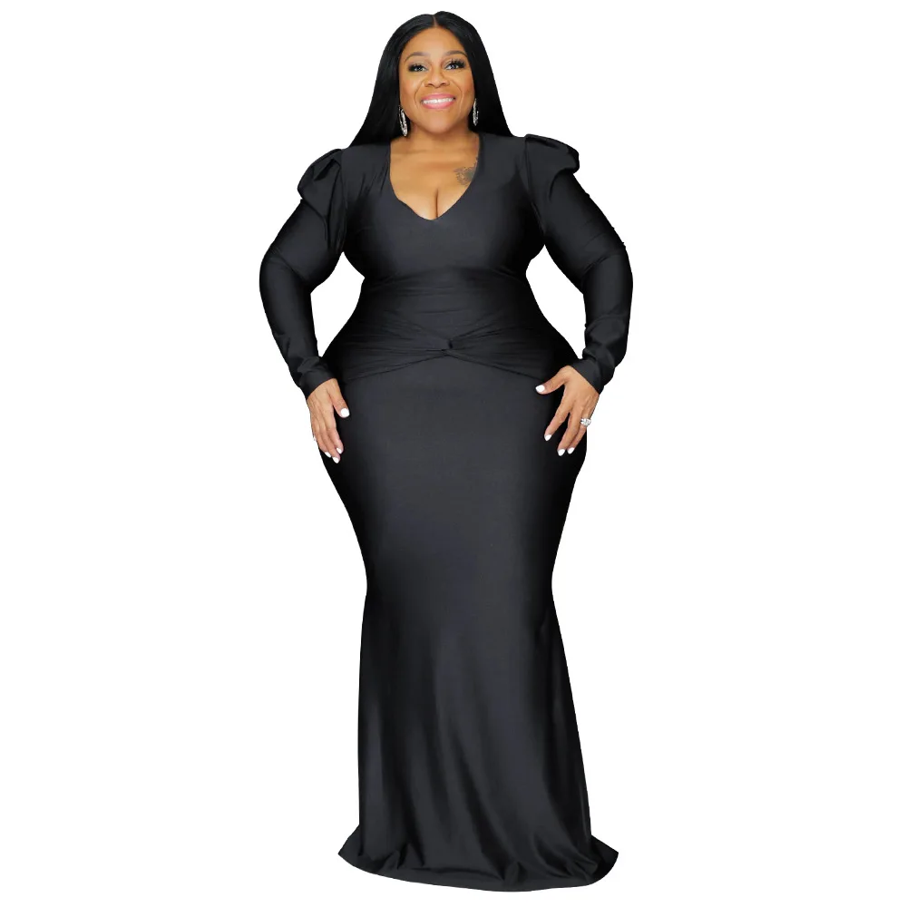 Plus Size Elegant Sexy Women Long Dress Autumn V Neck Long Sleeve Bodycon Party Vestidos Night Club Banquet Gowns Christmas 2022