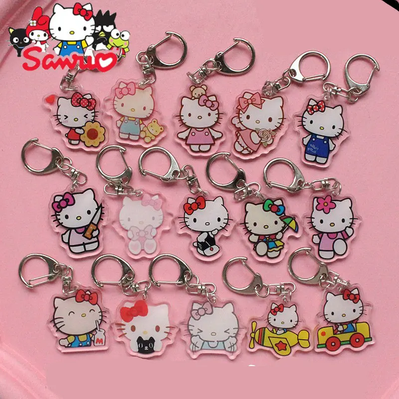 

Sanrio Hello Kitty Acrylic Keychain Transparent Double-sided Cute Girl Bag Pendant Ornament Ins Accessories Keyring Standing Tag