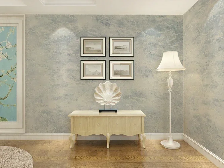 Простые цементные обои из нетканого материала в крапинку спальня гостиная диван