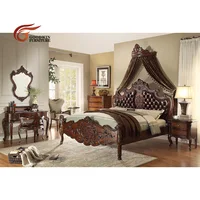 High Quality Handicraft Italian Antique Classic Style Bedroom Furniture Sets Leather King Size Bed GGM254