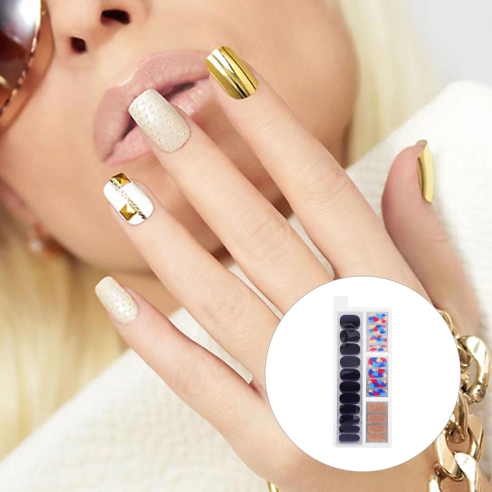 

False Glitter Stickerss Decorative Tips Full Stickers DIY Manicure Decals Polish Strips