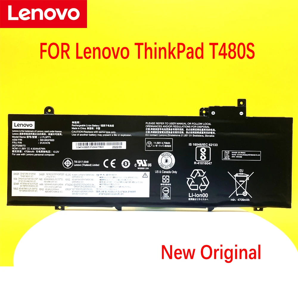 Nova Bateria do Laptop Original para Lenovo Thinkpad Série T480s 01av478 Sb10k97620 01av479 01av480 L17l3p71 L17m3p71 L17s3p71 Baterias p/ laptop