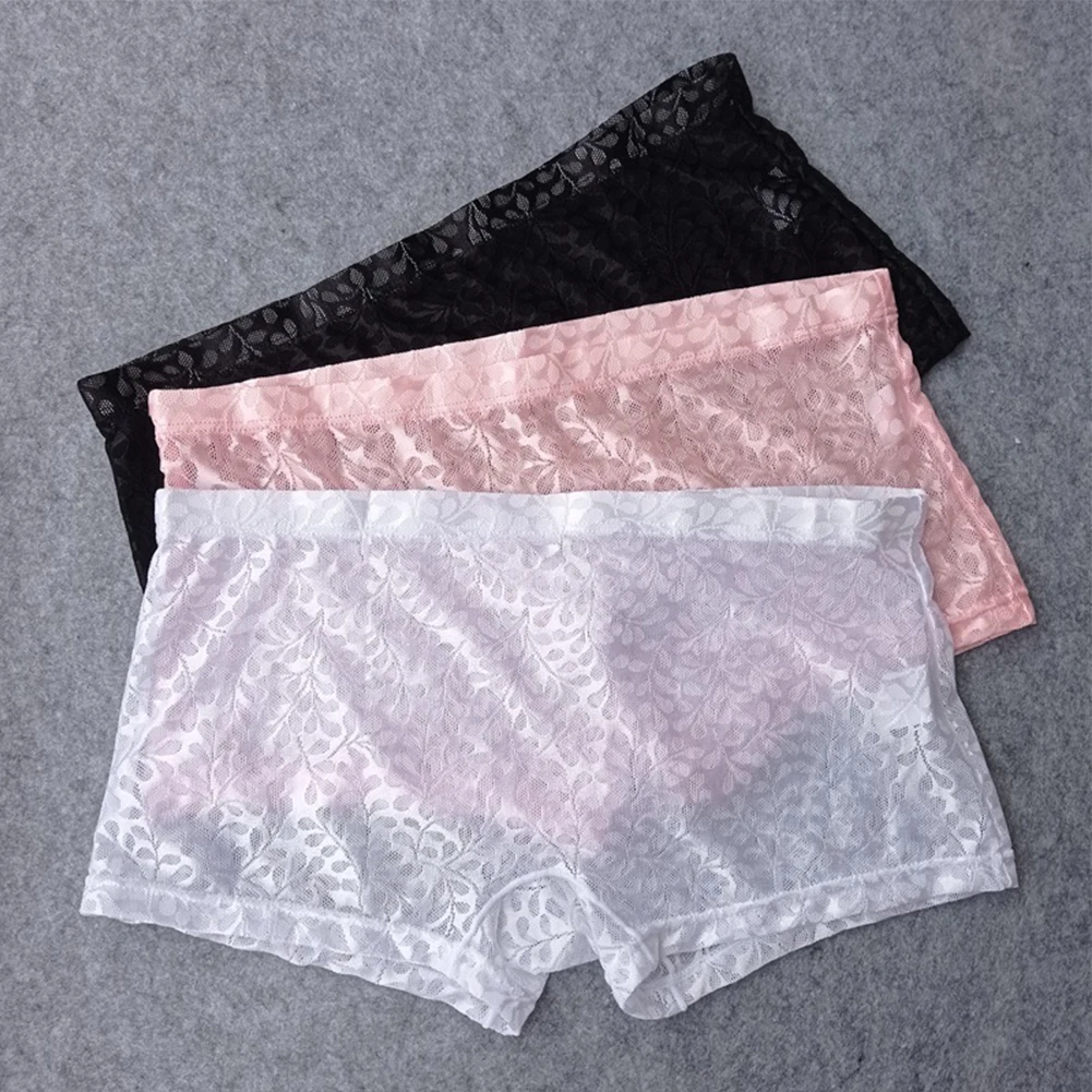 

Lace Print Transparent Panties For Unsex Men's Underwear Boxer Shorts Low Rise Women Sexy Lingerie See Through Man Sex Underpant