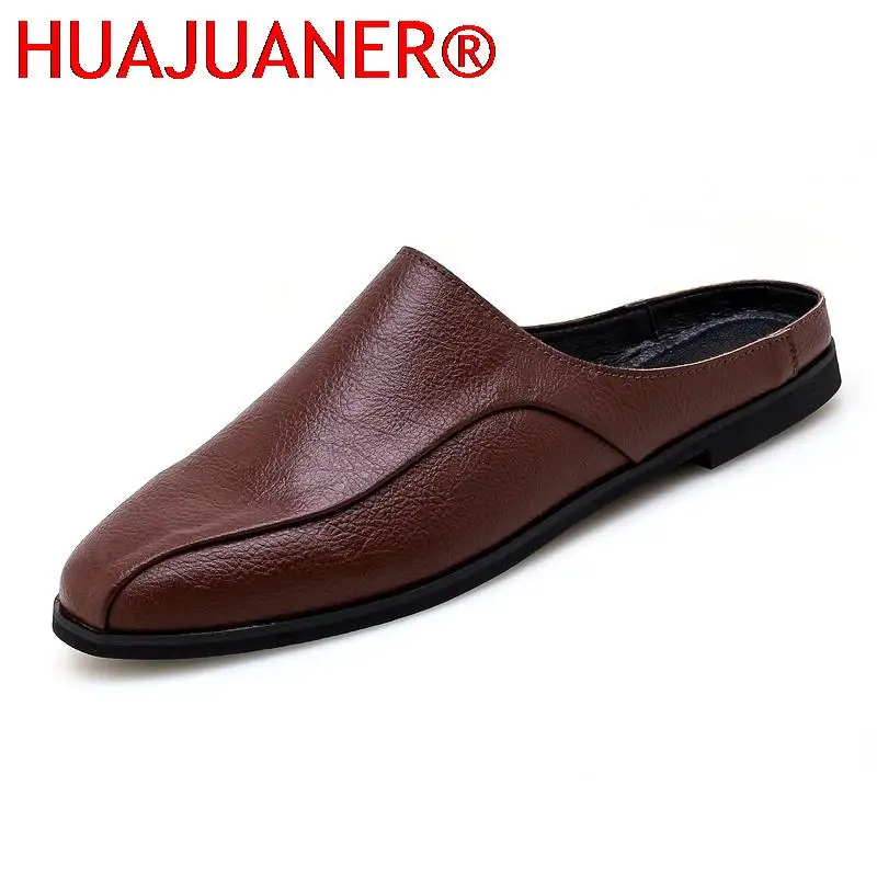 

Men Genuine Leather Fashion Outdoor Slippers 2022 Spring Summer New Mens Sandals Casual Pointed-toed Shoes Half-slippers for Man
