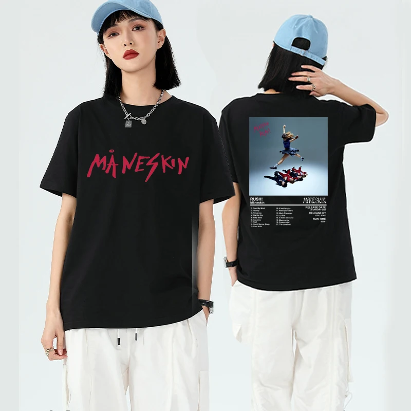 

Maneskin Rush T-shirt 2023 Italian Music Band Tshirt Coton Short Sleeve Italian Music Band Maneskin Tour Oversize O Neck Tees
