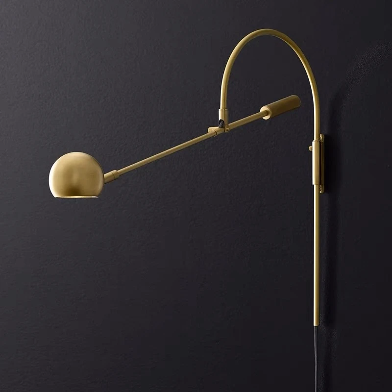 

American Retro Long Arm Wall Light Gold Black Rotatable Wall Lamp G9 LED Living room Bedside Reading Wall Sconce Lamps