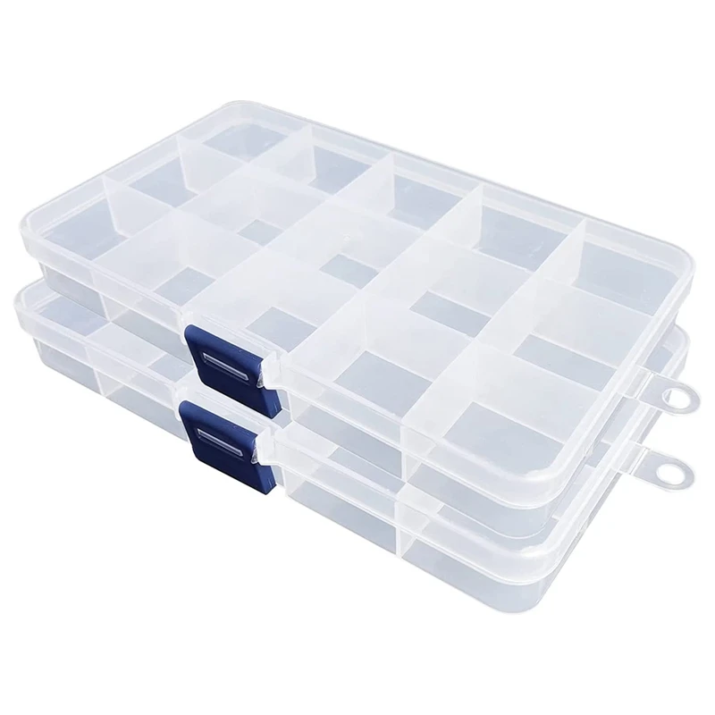 

Plastic Organizer Box, 2 Pack Clear Bead Organizer For Jewelry Tackle Earring Craft Beads(15 Grids)