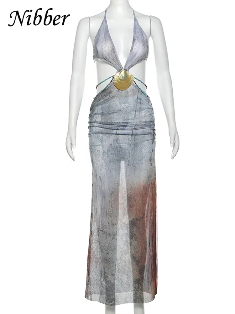 BWQ жемчужное платье с лямкой на шее женское летний тренд открытой спиной без