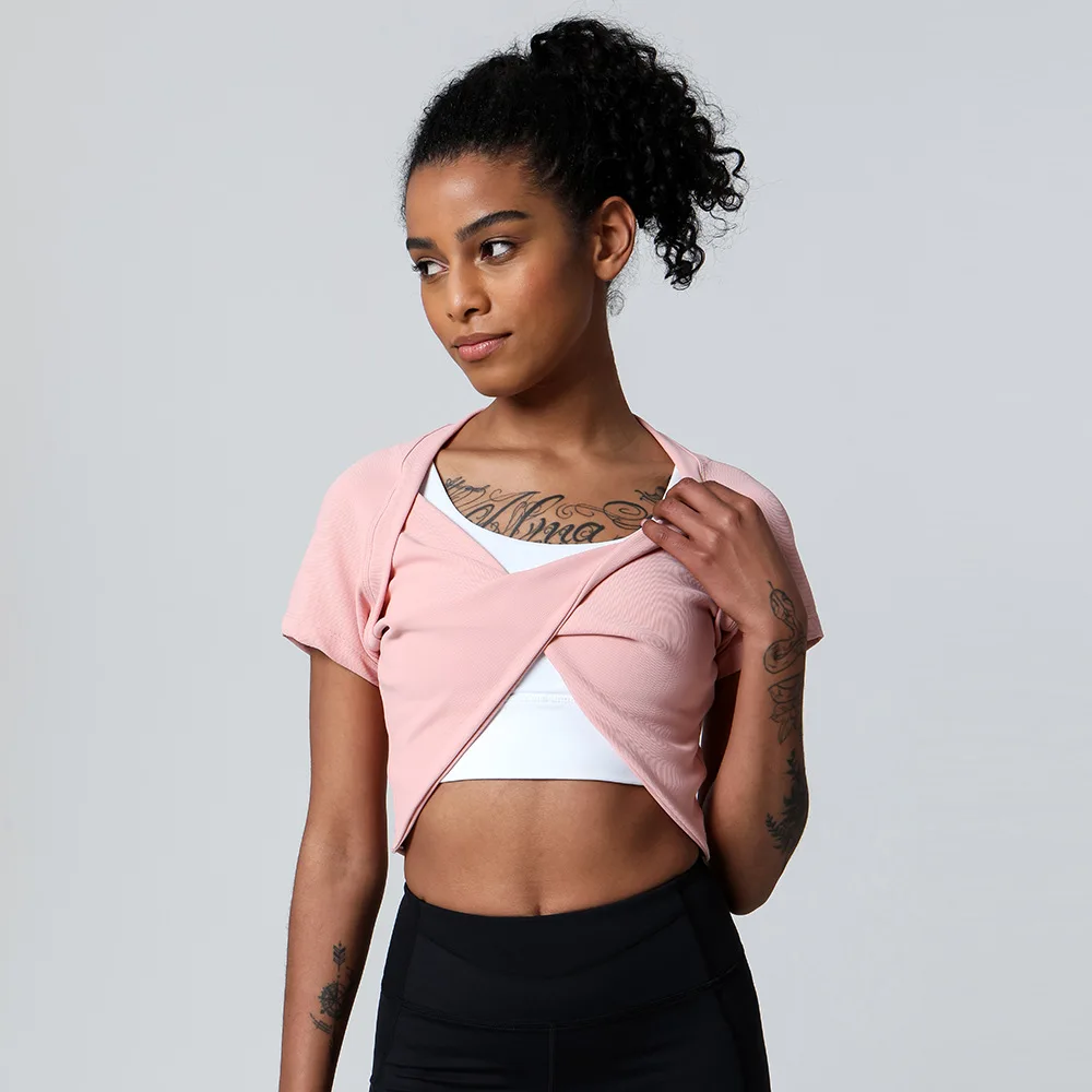 Женская футболка в рубчик для занятий йогой с V-образным вырезом - купить по