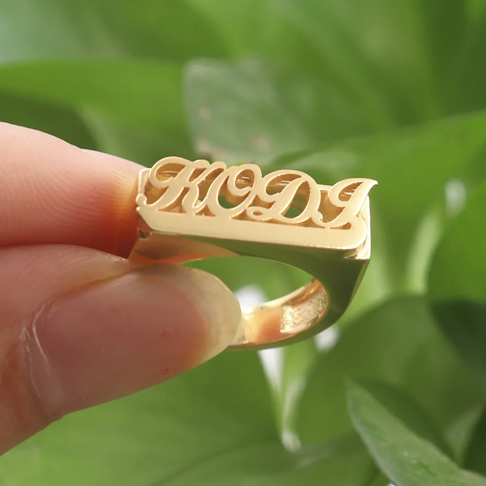 

New Thick Name Ring Customized Heavy Name Rings For Women Men Initials Letter Gold Color Anillos Personalized Party Bijoux Femme