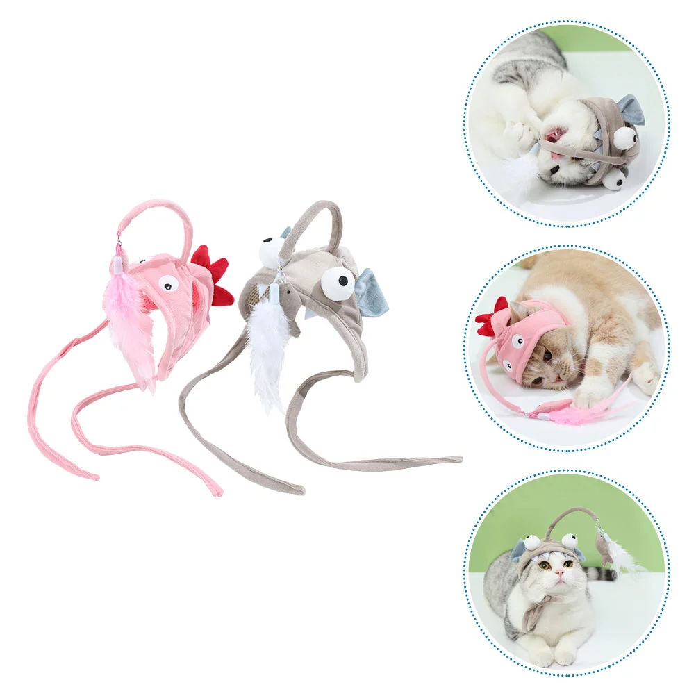 

2 Pcs Pet Teaser Toys Indoor Playset Cat Pole Adorable Costume Hat Interactive Doggy Wand