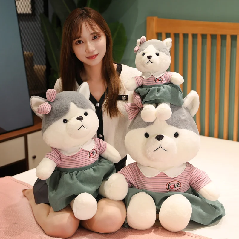 

Kawaii's Couple Husky Sitting Doll Soft Cotton Stuffed Plush Toys Warm Family Decorations For Children's Birthday Gifts