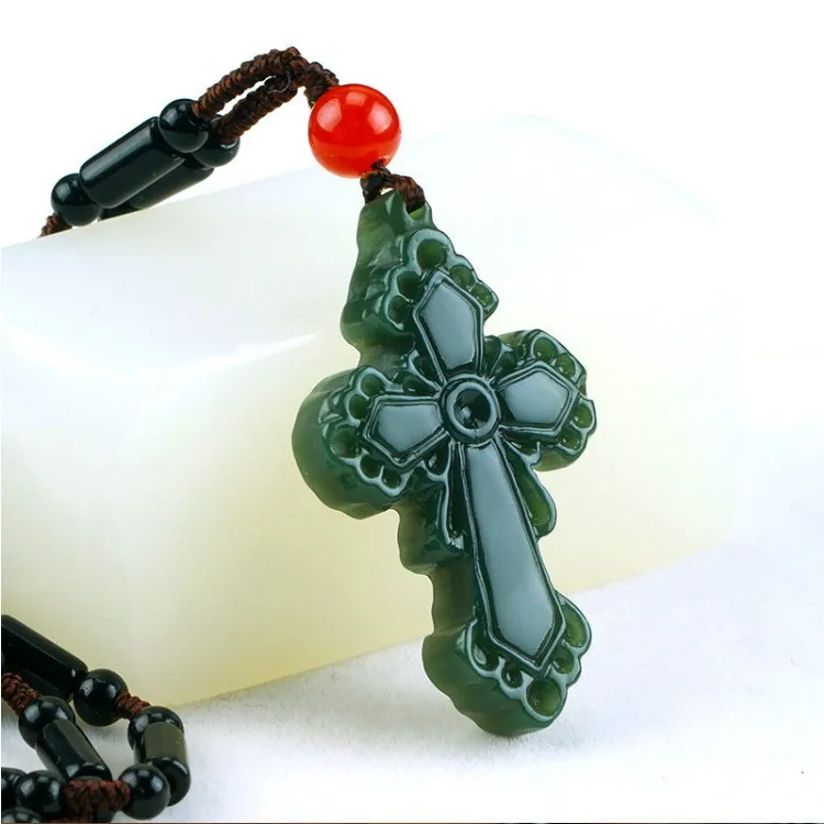 

Chinese Natural hetian Jade Cross Pendant Necklace Hand-carved Charm Jadeite Jewelry Fashion Luck Amulet Gifts for Men Women