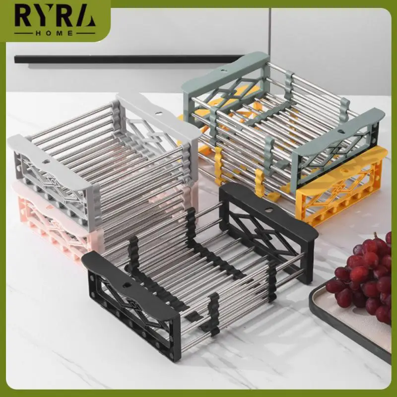 

Multifunctional Kitchen Sink Drain Rack Retractable Stainless Steel Drain Basket Over The Sink Dish Drying Rack Accessories