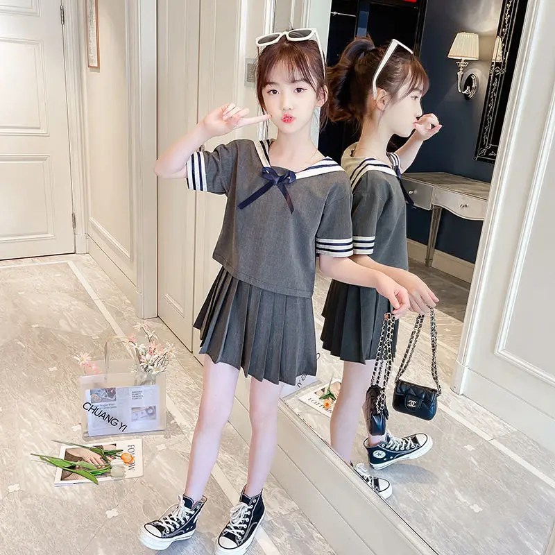 

Корейская версия, комплект одежды, новинка, большой костюм с коротким рукавом для мальчиков, модная женская футболка, летнее платье для дете...