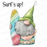 hot selling gnome with a surfboard metal cutting dies and clear stamps diy scrapbooking decoration craft embossing stencil mold
