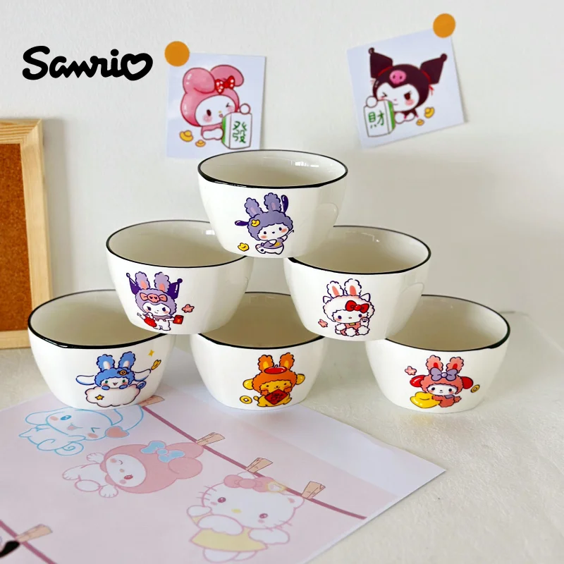 

New Anime Kawaii Sanrio HelloKitty Ceramic Bowl Children Girl Kuromi Cinnamoroll MyMelody Cute 4.5 Inch Household Rice Bowl Gift