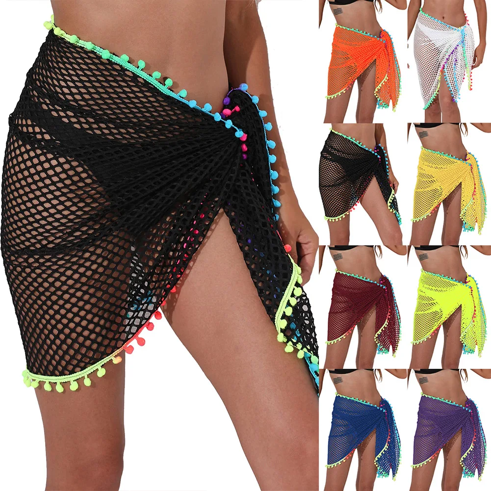 

2023 Women Swimsuit Sarongs Beach Wrap Crochet Bikini Cover Up Short Skirt Tassel Knit Shawl Hot Scarf Cover Ups For Swimwear