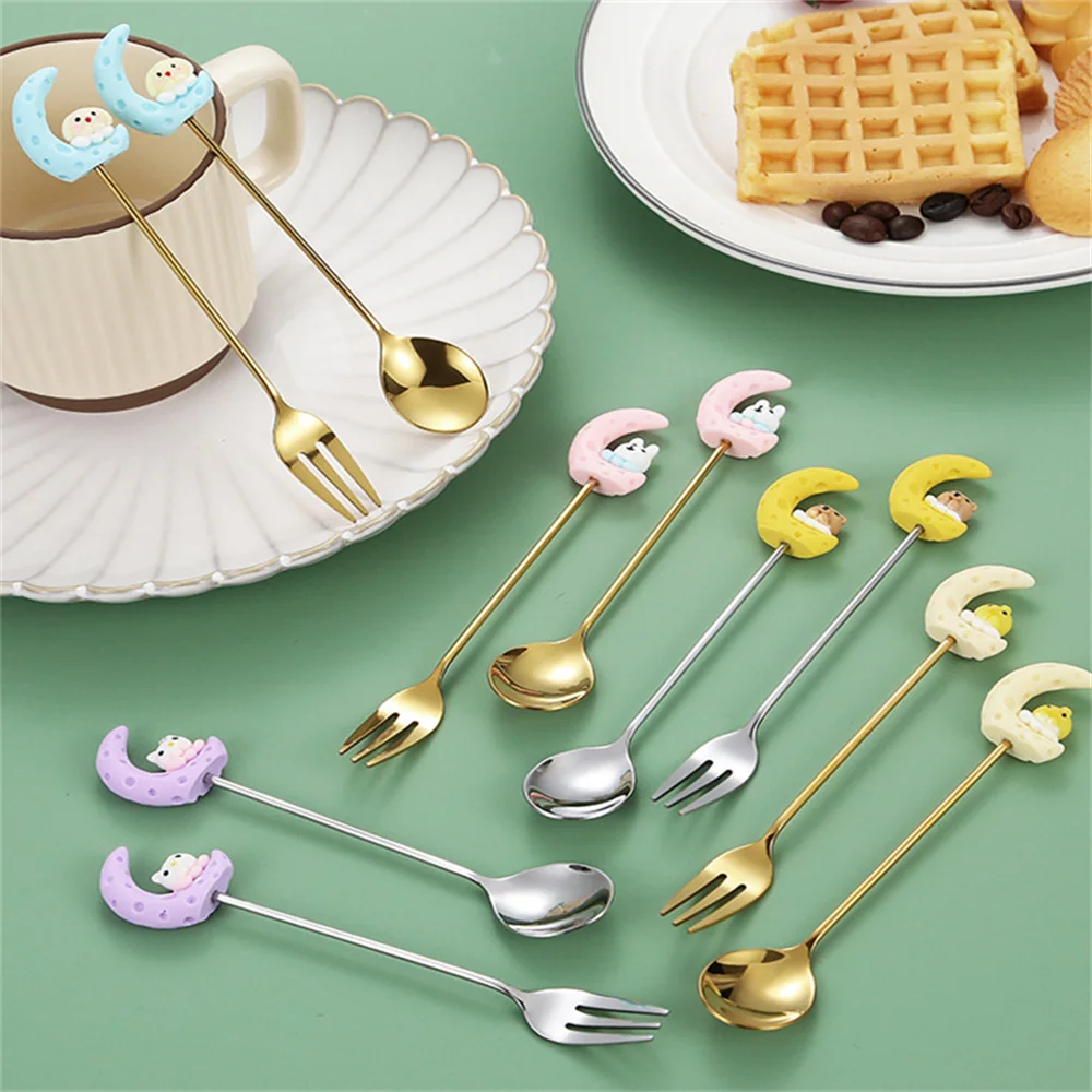 

Cartoon Moon Rabbit Dessert Spoon Cartoon Milk Children Spoons Tableware Coffee Mixing Spoon For Coffee Dessert Cake Tea Spoon