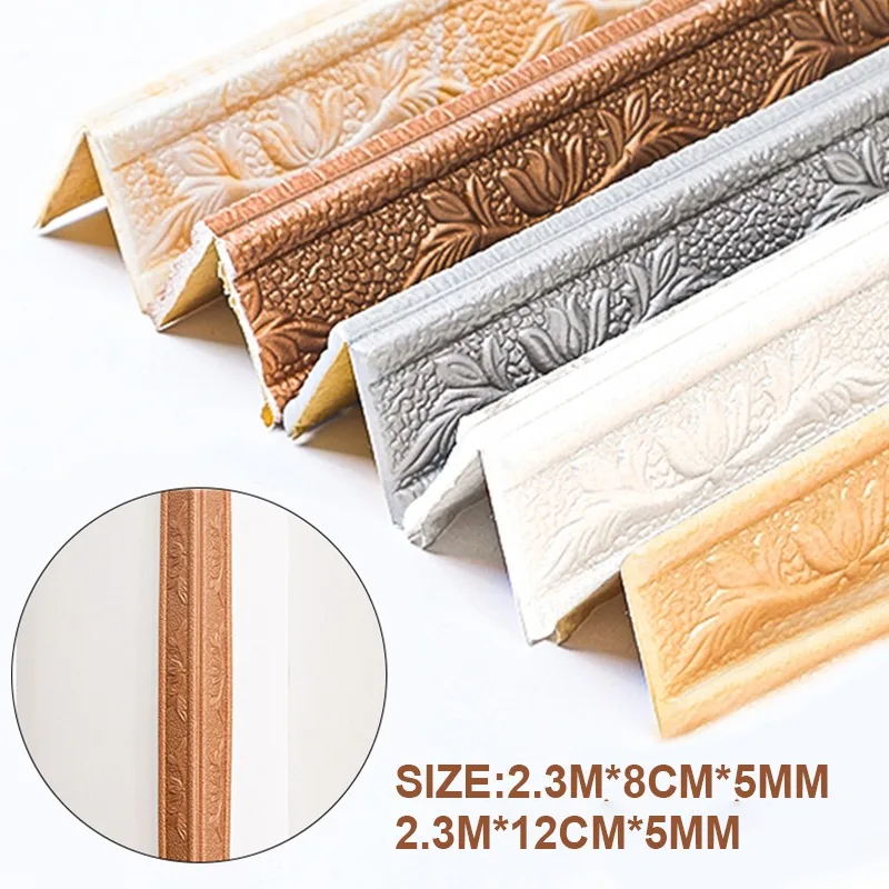 

2.3M 3D Foam Wall Edge Strip Stickers Self Adhesive Waterproof Baseboard Corner Waist Line Wall Sticker Trim Line Skirting