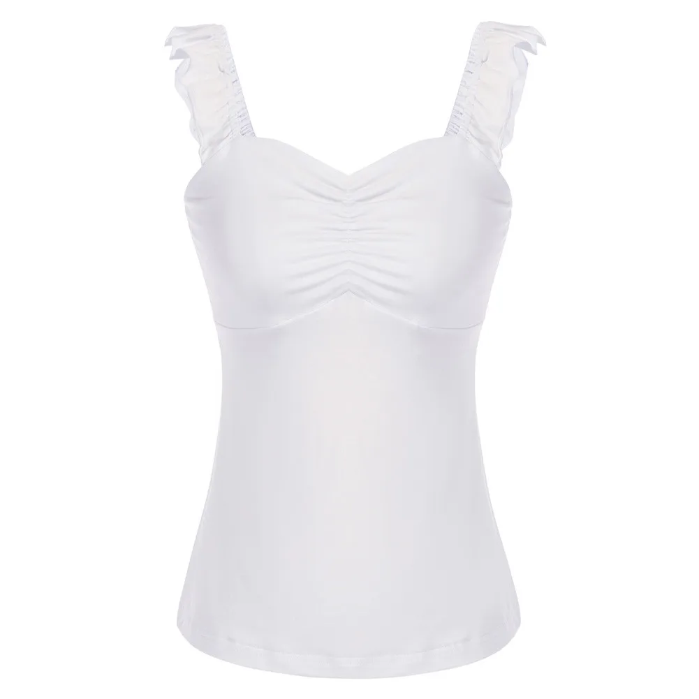 

Liumilac женские хлопковые топы с рюшами на бретельках с милой шеей с рюшами лиф Топы 1950s летняя блузка без рукавов женские майки A30