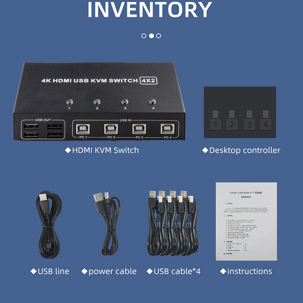 KVM-Консоль HDMI с двумя мониторами 4 порта USB 4K 60 Гц KVM 2 0 переключатель для ПК