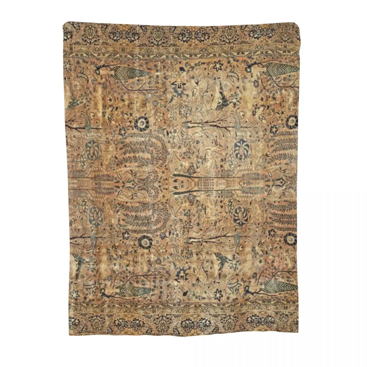 Античный персидский Kirman коврик садовый с животными ультра-мягкое Флисовое