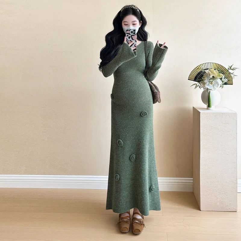 Осеннее винтажное платье с цветочным принтом для беременных модное трикотажное