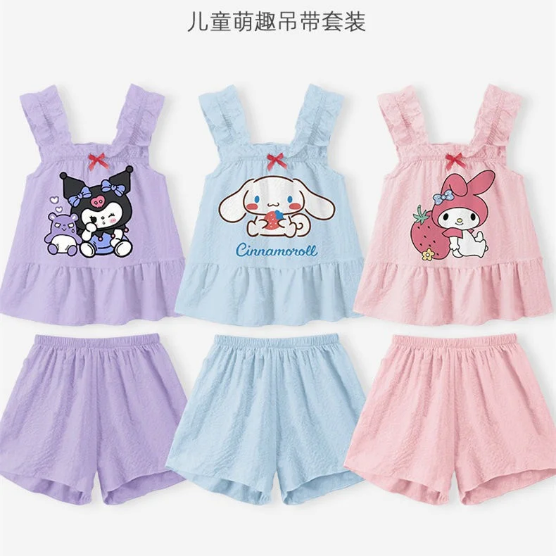 

Kawaii Anime Sanrio Cinnamoroll My Melody Kuromi Summer Girls Suspenders Shorts Pajamas Cartoon Cute Cotton Vest Homewear