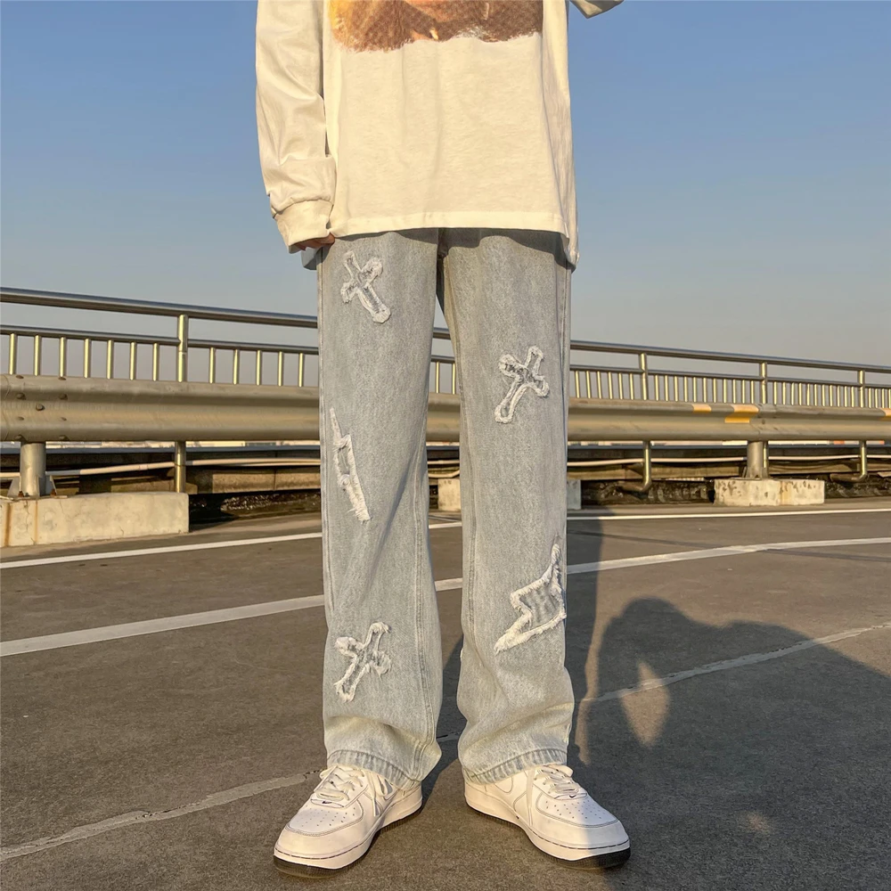 Men's jeans Neutral Wide Leg Denim Trousers Loose Straight Men Jeans asthetic Man Jeans Pants for boy Casual Baggy hip hop 2022