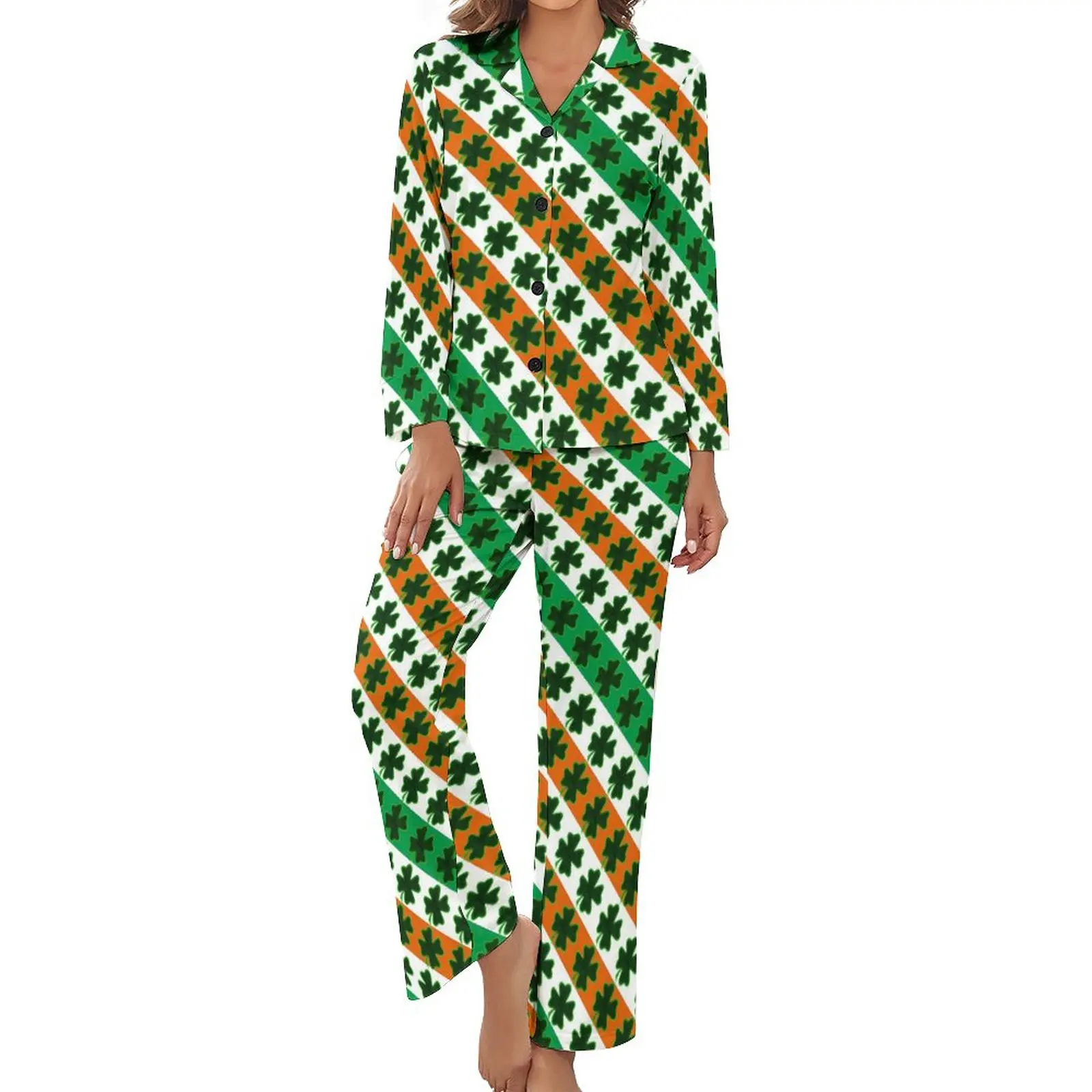 

Женская Повседневная Пижама в полоску, с V-образным вырезом и длинным рукавом