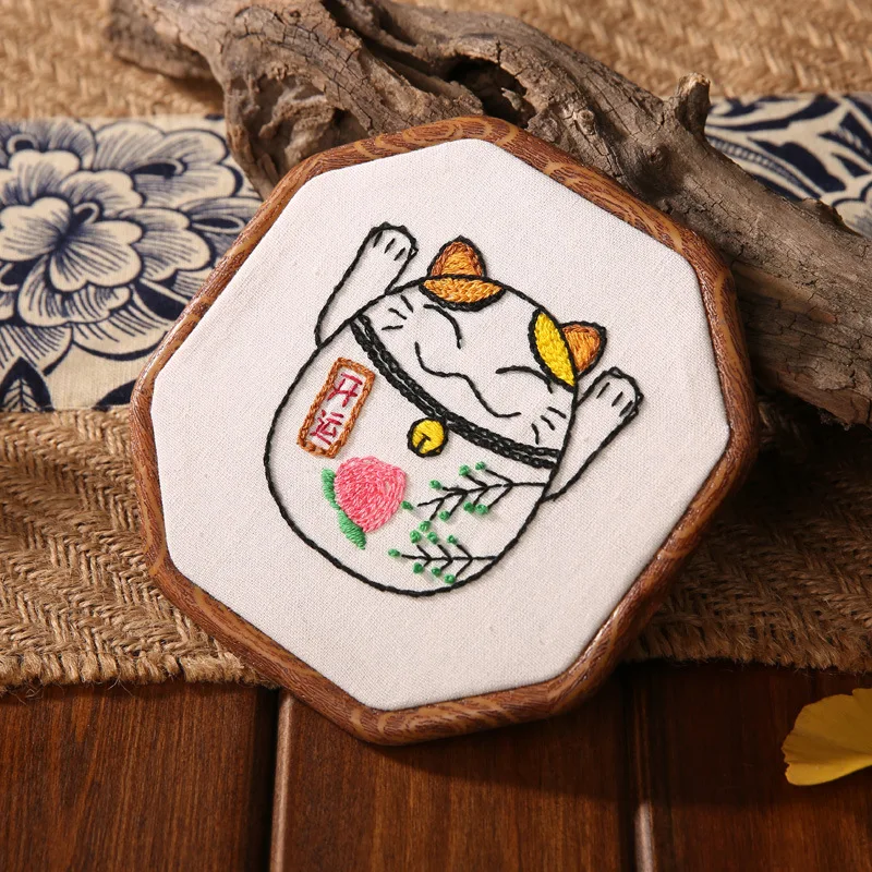 Набор для вышивки "Удачный кот" DIY Рисунок Судьбы Рукоделие для начинающих Крестиком Искусство Ремесла Инструменты (без обруча) on.