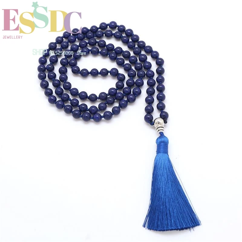 

8mm Natural Blue-stripe Stone 108 Mala Beads Bracelet or Necklace for Women Yoga Meditation Jewelry Wholesale