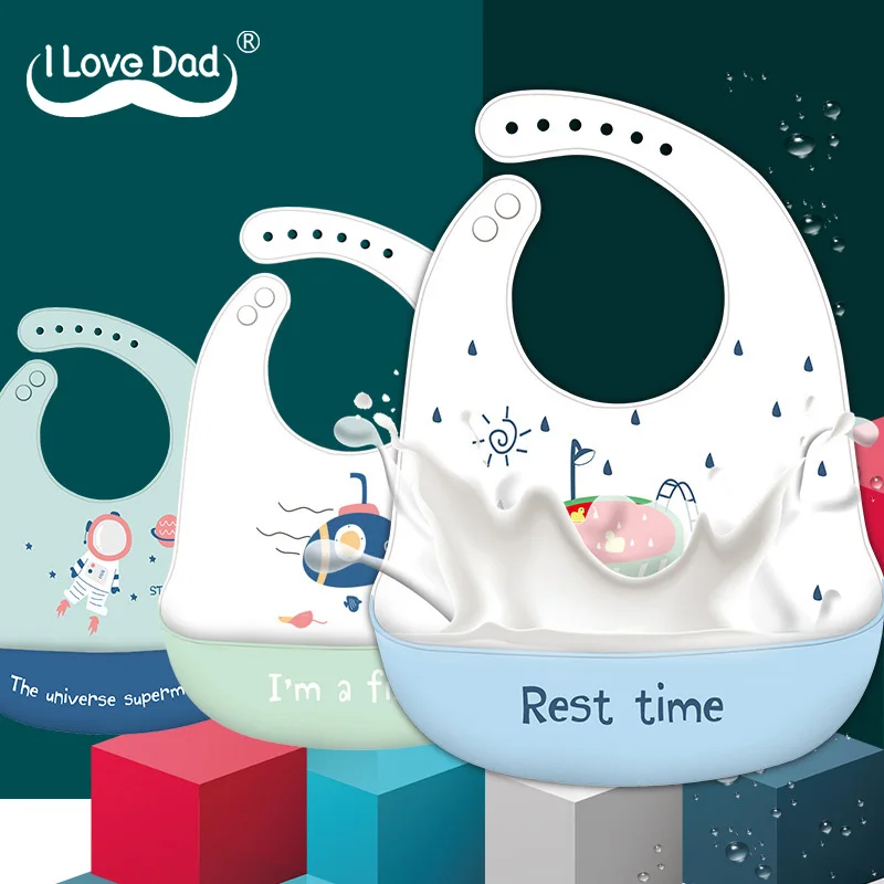 

Silicone Cute Print Baby Bibs Waterproof Newborn Toddler Apron With Pocket Soft Cartoon Infant Girl Boy Burp Cloth Feeding Stuff