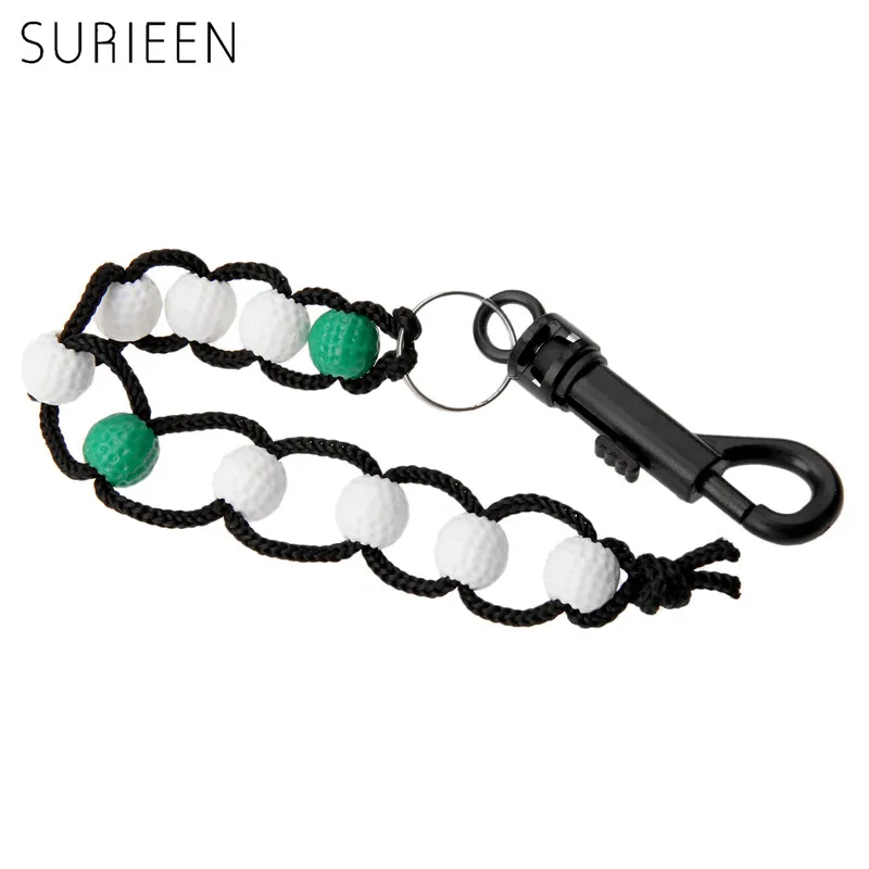 

Golf Stroke Score Counter White & Green Nylon Beads with Carabiner Snap Clip Keyring Chain Golf Putt Shot Ball Scoring Keeper