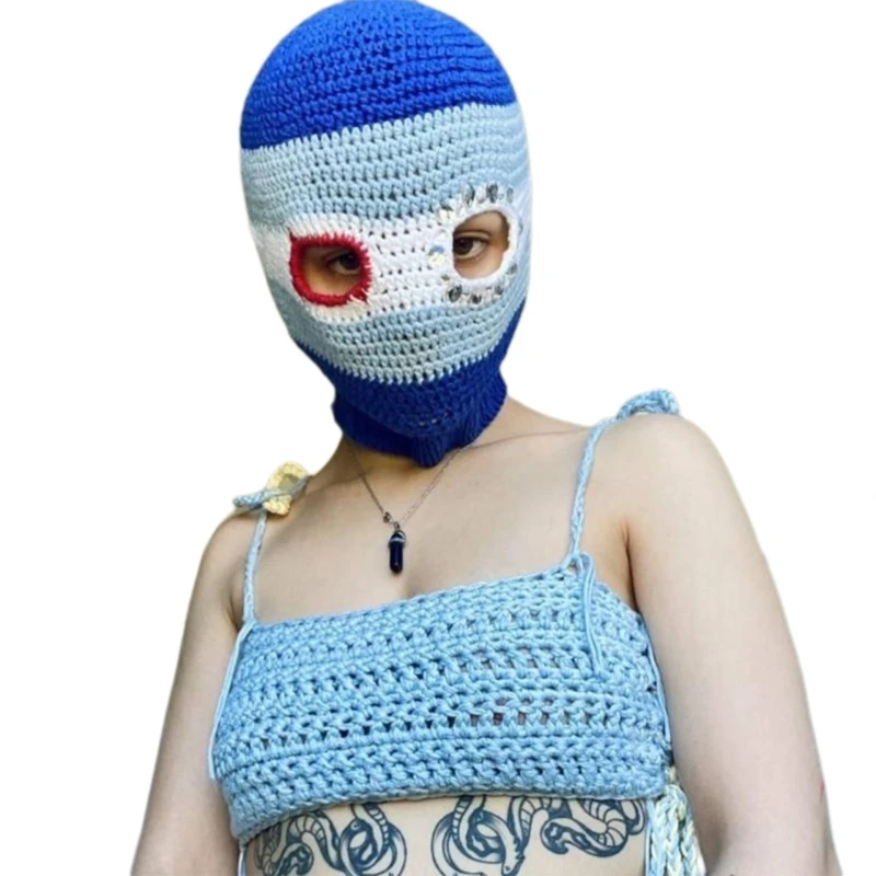 

Halloween Balaclava Knit Beanie Hat Color Blocks Specter Party Holiday Winter Warm Hat Full-Head Specter Theme for Teens